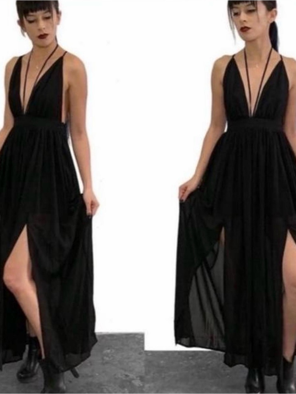 Black Deep V Halter Maxi Dress